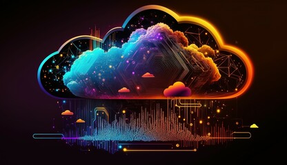 Technology networking and digital communication in business with cloud computing concept web storage for data global social media ai server online binary illustration background modern futuristic