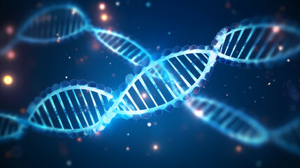 3D rendering genetic diagram of human DNA under microscope