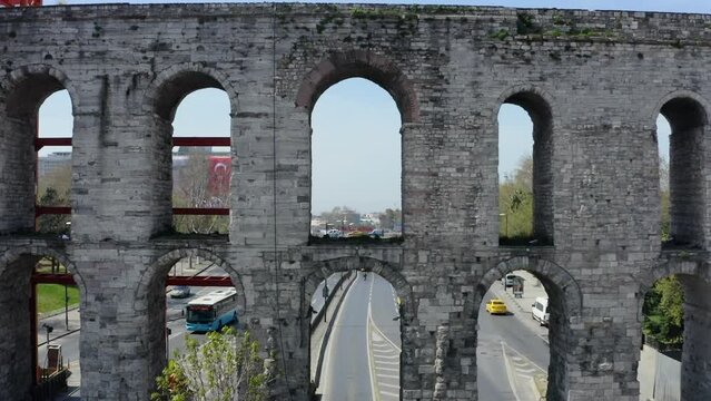 Istanbul aqueduct Unkapani, aerial footage, jk01