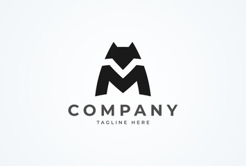 Dog logo design. letter M with dog logo design. flat design logo template element. vector illustration - obrazy, fototapety, plakaty