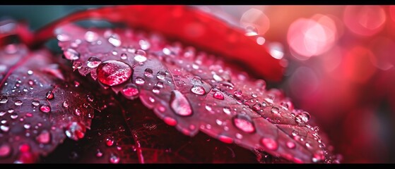 Glistening Red Leaves with Dew