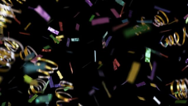 Colorful confetti falling from top. Isolated with chroma key background.