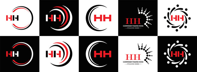 HH logo. H H design. WhitE HH letter. HH, H H letter logo SET design. Initial letter HH linked circle uppercase monogram logo. H H letter logo SET vector design. HH letter logo design	
