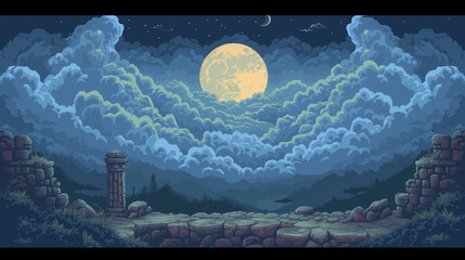 pixel art of sky dungeon background battle scene in RPG old school retro 16 bits, 32 bits game style