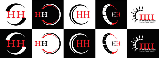 HH logo. H H design. WhitE HH letter. HH, H H letter logo SET design. Initial letter HH linked circle uppercase monogram logo. H H letter logo SET vector design. HH letter logo design	
