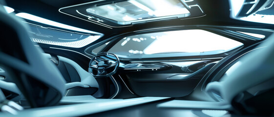Sleek curves of a futuristic car interior, a vision of automotive design and modern luxury