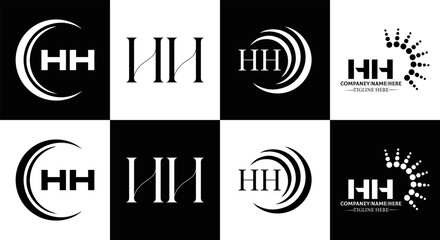 HH logo. H H design. WhitE HH letter. HH, H H letter logo SET design. Initial letter HH linked circle uppercase monogram logo. H H letter logo SET vector design. HH letter logo design	
