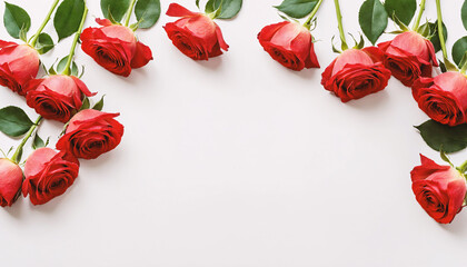 Elegant Red Roses on White Background, banner, copy space