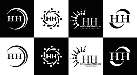 HH logo. H H design. WhitE HH letter. HH, H H letter logo SET design. Initial letter HH linked circle uppercase monogram logo. H H letter logo SET vector design. HH letter logo design	

