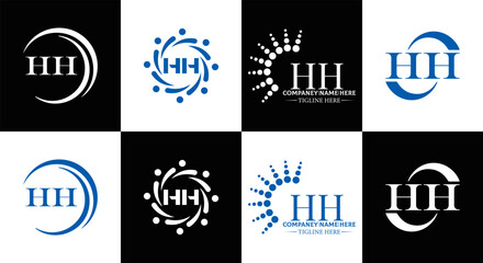 HH logo. H H design. WhitE HH letter. HH, H H letter logo SET design. Initial letter HH linked circle uppercase monogram logo. H H letter logo SET vector design. HH letter logo design	
