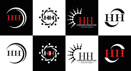 HH logo. H H design. WhitE HH letter. HH, H H letter logo SET design. Initial letter HH linked circle uppercase monogram logo. H H letter logo SET vector design. HH letter logo design	
