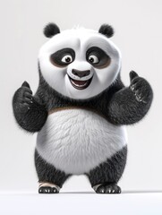 A cute Panda with anthropomorphic design, emoticons, 6 emoticons, various expressions, thumbs up, happy, angry, winking, staring, silly, 3D plush style, white background. - generative ai