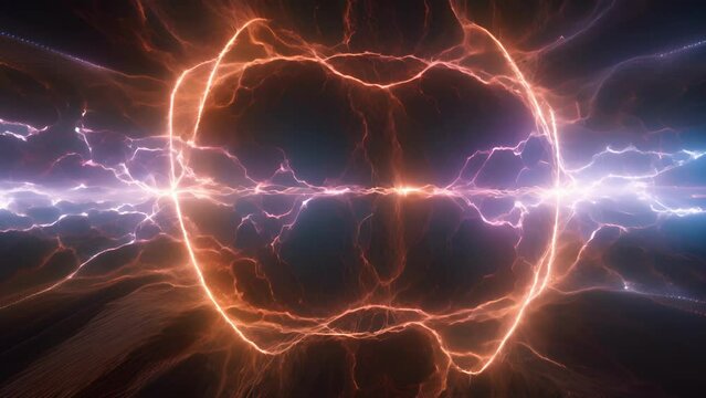 Electric currents of energy surge through a dark abyss mirroring the intense force of seismic waves. Abstract motion background