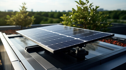 Solar panels installed on the roof of a house with a beautiful landscape