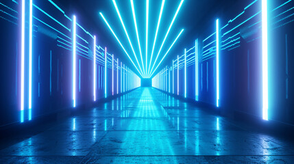 Blue neon lines background.