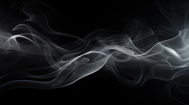 Abstract white smoke flames on black background, copy space