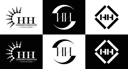 Fototapeta premium HH logo. H H design. WhitE HH letter. HH, H H letter logo SET design. Initial letter HH linked circle uppercase monogram logo. H H letter logo SET vector design. HH letter logo design 