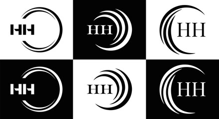 HH logo. H H design. WhitE HH letter. HH, H H letter logo SET design. Initial letter HH linked circle uppercase monogram logo. H H letter logo SET vector design. HH letter logo design	
