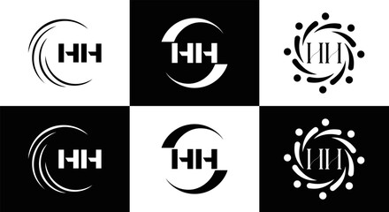 HH logo. H H design. WhitE HH letter. HH, H H letter logo SET design. Initial letter HH linked circle uppercase monogram logo. H H letter logo SET vector design. HH letter logo design	
