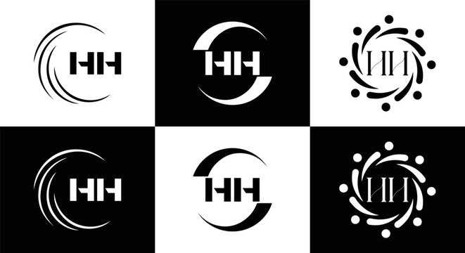 HH logo. H H design. WhitE HH letter. HH, H H letter logo SET design. Initial letter HH linked circle uppercase monogram logo. H H letter logo SET vector design. HH letter logo design	

