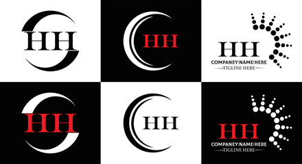 HH logo. H H design. WhitE HH letter. HH, H H letter logo SET design. Initial letter HH linked circle uppercase monogram logo. H H letter logo SET vector design. HH letter logo design	
