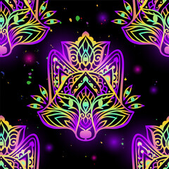 Fox mandala head psychedelic pattern. Vector illustration. Colorful Ethnic drawing. Fox animal in Zen boho style. For party hippie, hallucination psilocybin 60s, 70s