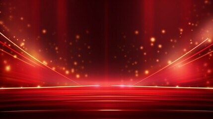 Fototapeta na wymiar Luxury red background with golden lines, sparkle glow, glitter light and beam effect decoration