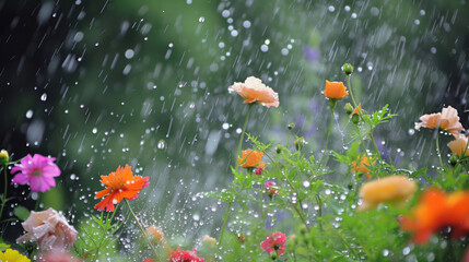 The joy of a playful downpour, with raindrops splashing all around in a burst of exuberance
