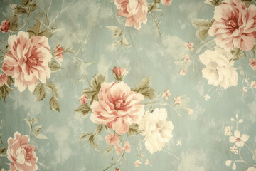 Vintage floral wallpaper background, a nostalgic and charming scene showcasing a vintage floral wallpaper pattern.