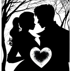Silhouette of a man and woman in love, vector illustration, Valentine Day