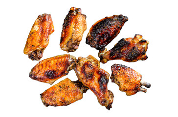Hot and spicy chicken wings with hot sauce. Isolated, Transparent background.