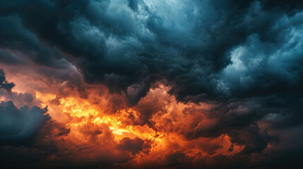 Fototapeta na wymiar A stormy sky, where dark clouds meet the fiery hues of a setting sun