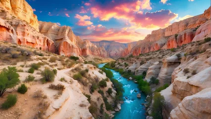 Cercles muraux Couleur saumon canyon view in summer. Colorful canyon landscape at sunset. nature scenery in the canyon. amazing nature background. summer landscape in nature. Tasyaran canyon travel in the great valley. Turkey.