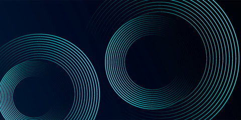 Blue abstract background with glowing circles. Swirl circular lines pattern. Geometric spiral. Twirl element. Modern graphic desi - obrazy, fototapety, plakaty