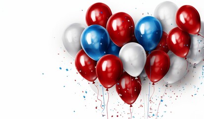 US flag colors balloons bunch isolated on white, USA national patriotic sign, 