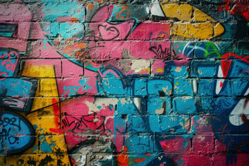 Urban graffiti wall background, an edgy and streetwise scene featuring a graffiti-covered wall with vibrant colors and bold expressions.