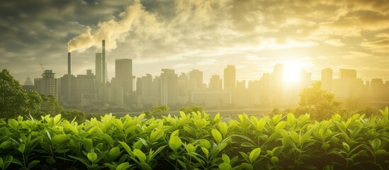 Achieving a carbon balance of zero through pollution control and efficient management, integrating netzero symbols such as green production, recycling, renewable energy, and lowered CO2 emissions.