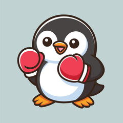 Cute penguin boxing cartoon vector icon art illustration