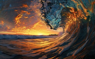 Sunset Surfing, Wave of the Day, Golden Hour at the Beach, Surfing Under the Sunset.