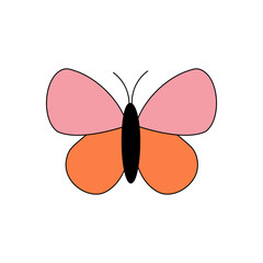 Vector clipart butterfly in retro style. Stock isolated image on a white background. Perfect for cards, logo, decorations, spring and summer designs.