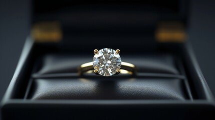 Gold diamond ring presented in stylish black box
