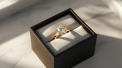 Gold diamond ring presented in chic black box mockup