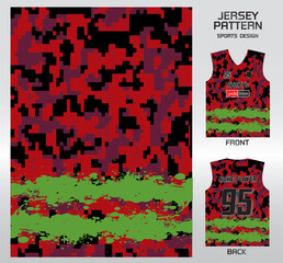 Pattern vector sports shirt background image.Black red digital camouflage with green stripes pattern design, illustration, textile background for sports t-shirt, football jersey shirt.eps