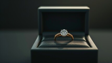 mockup of gold diamond ring in black box.