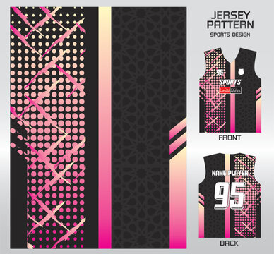 Pattern vector sports shirt background image.Black pink stars dots pattern design, illustration, textile background for sports t-shirt, football jersey shirt.eps