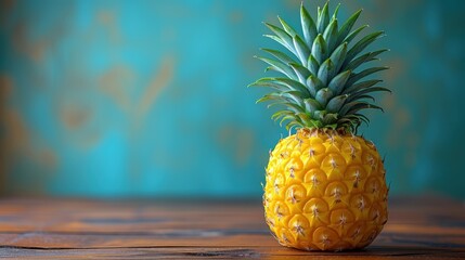 A Fresh Pineapple on a Table, Yellow and Green Pineapple on a Table, Pineapple in the Sunlight, Fruit Display with a Pineapple.