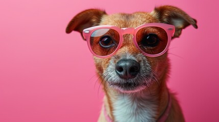 Pink Sunglasses on a Cute Dog, A Chihuahua Wearing Pink Goggles, Adorable Dog with Pink Eyewear, Cute Canine in Pink Shades.