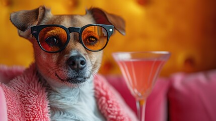 Pug with Martini, Doggy Cocktail Hour, Fido's Favorite Drink, A Pug's Glamorous Night Out.