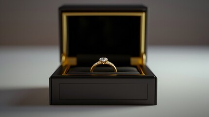 Well-designed black box highlighting stunning gold diamond ring.