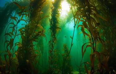 Fototapeta na wymiar Giant Seaweed in its Natural Habitat, Painting a Serene Scene in the Underwater World